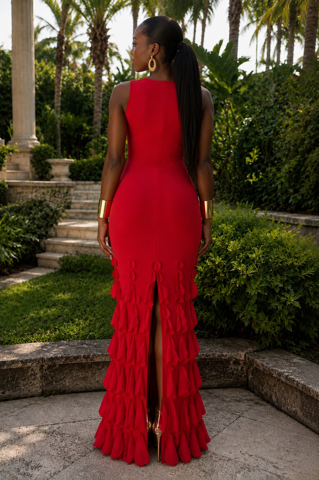 Valencia Petal Gown – Crimson