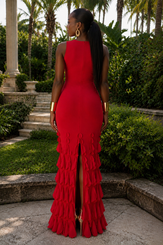 Valencia Petal Gown – Crimson