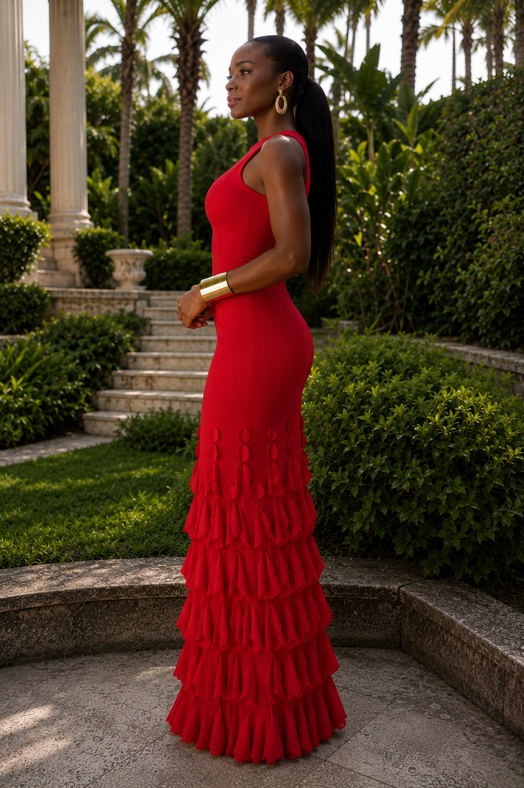Valencia Petal Gown – Crimson