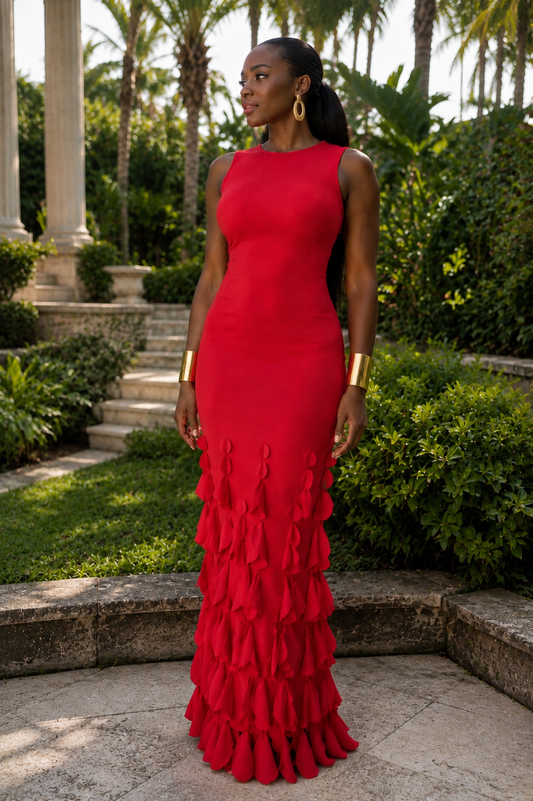 Valencia Petal Gown – Crimson