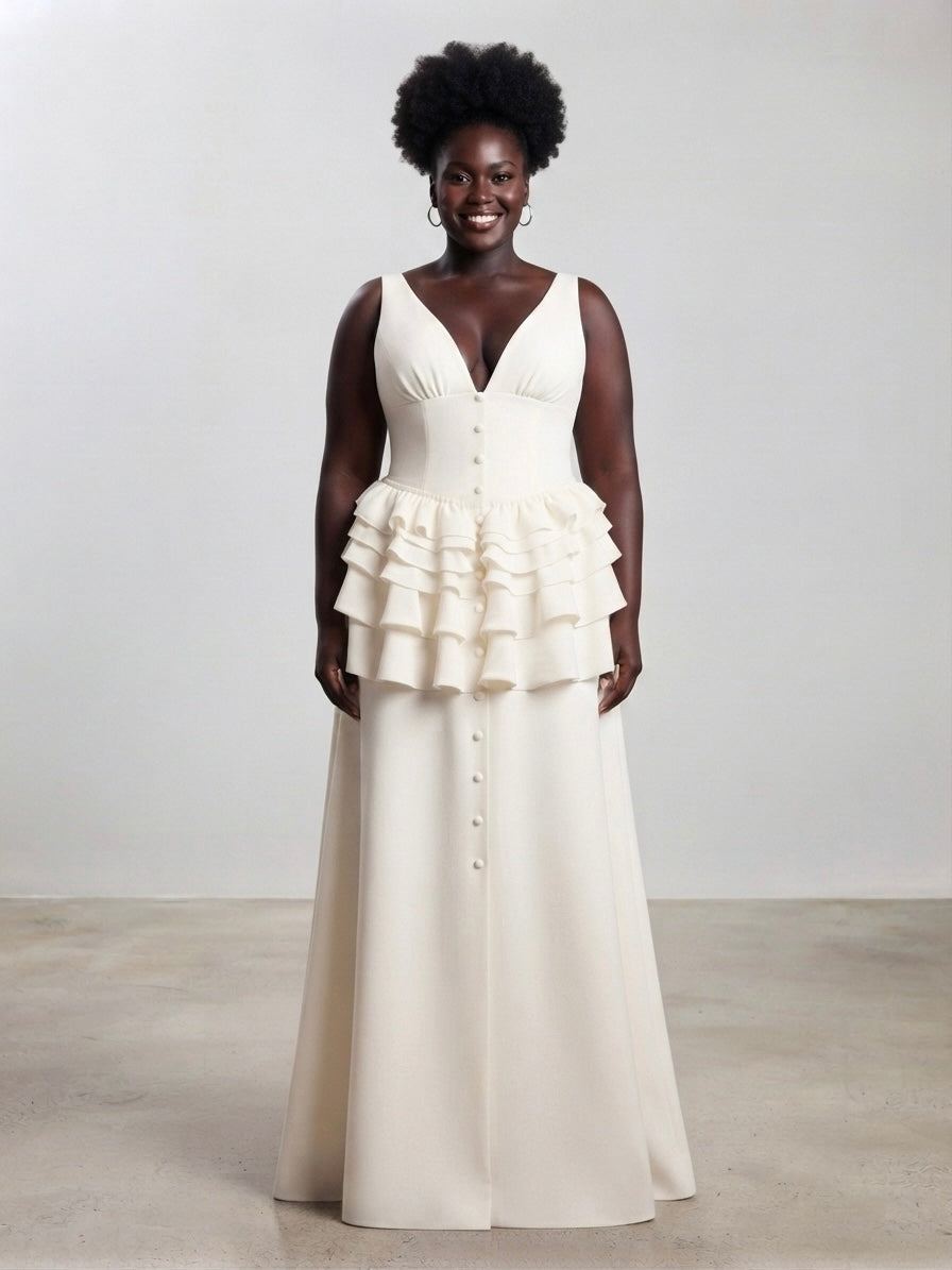 Élodie Peplum Maxi Dress – Pearl White