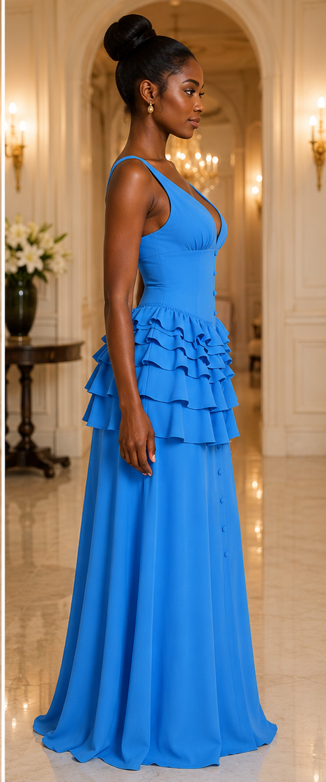 Élodie Peplum Maxi Dress - Sky Blue