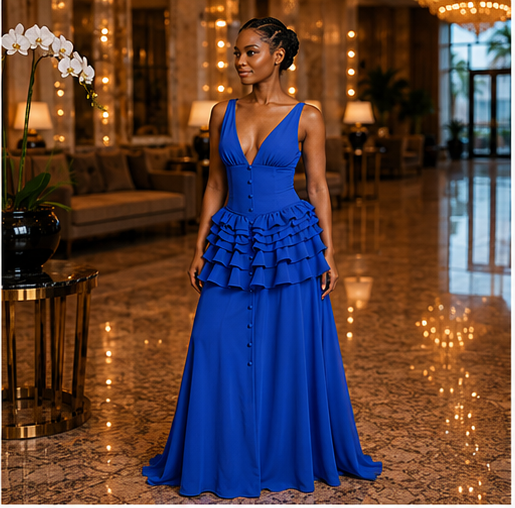 Élodie Peplum Maxi Dress -Royal Blue