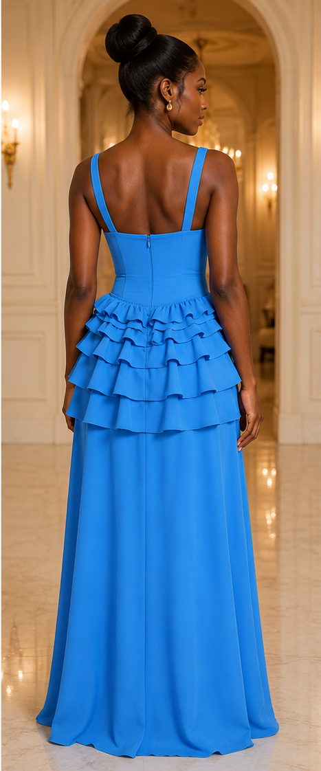 Élodie Peplum Maxi Dress - Sky Blue
